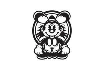 Black Mouse Cartoon Character in with Circle on White Background