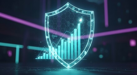 Cyber Security & Data Protection Shield with Growth Chart in Digital Space
