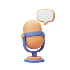 3D Render of a Microphone with a Speech Bubble, Ideal for Podcasts and Communication on transparent background 