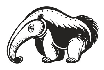 Cartoon Anteater with Bold Black and White Style on White Background