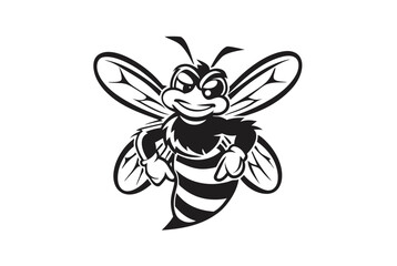 Cartoon Bee Mascot Character with Bold Outline and Detailed Wings