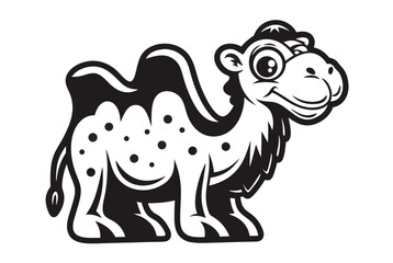 Cartoon Camel with Black Spots Isolated on White Background