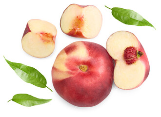 cut of peach fruit isolated on white background. clipping path