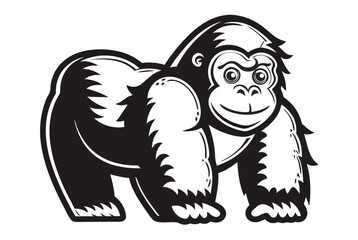 Cartoon Gorilla Mascot Design in Black and White with White Background
