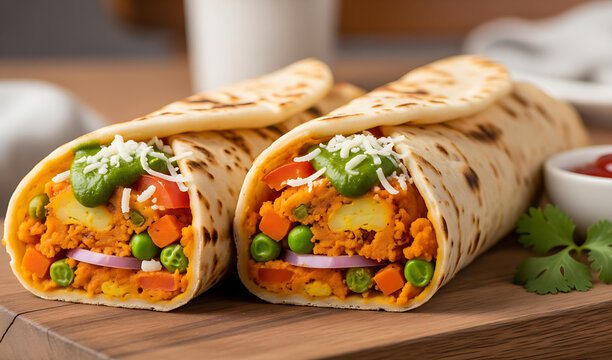 Delicious aloo frankie served as two rolls with spicy filling