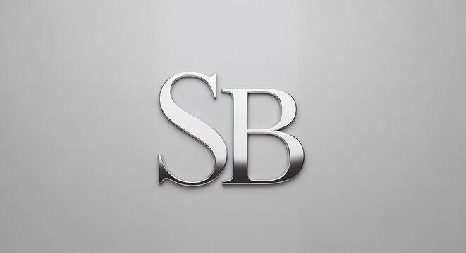 Metallic Silver Monogram Letters SB on Smooth Light Gray Background