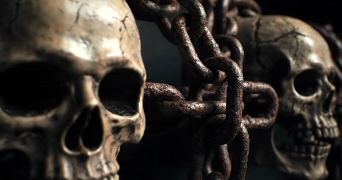 Spooky Skull and Chains Dark Horror Scene.