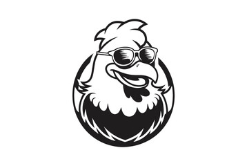 Cartoon Rooster with Sunglasses on White Background