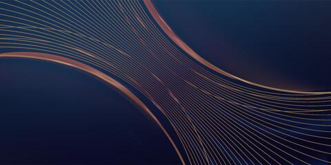 Naklejka premium Luxury dark blue background with gold line curved and lighting effect sparkle. Vector illustration