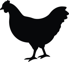 Chicken Silhouette on White Background Poultry Farm Animal Clipart Isolated