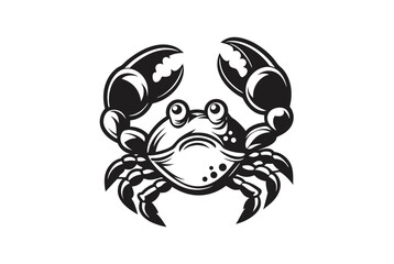 Crab Mascot Logo with Large Claws in Detailed Silhouette on White