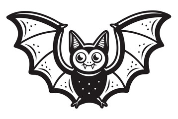 Cute Cartoon Bat Flying with Outlined Design on White Background