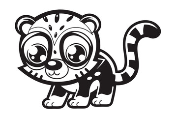 Cute Cartoon Animal Design with Big Eyes and Striped Tail on White Background