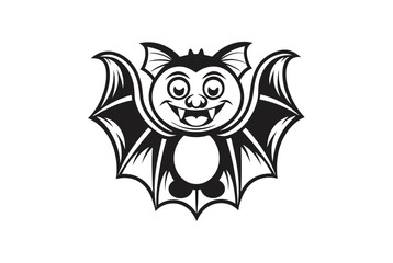 Cute Bat Cartoon with Fangs Isolated on White Background