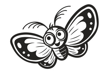 Cute Cartoon Butterfly with Wings on White Background