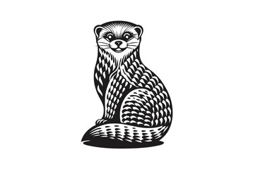 Detailed of a Sitting Ferret with White Background