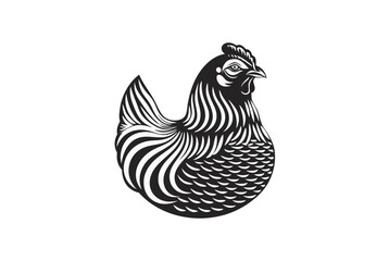 Elegant Rooster Silhouette on White Background in Decorative Stylized Lines