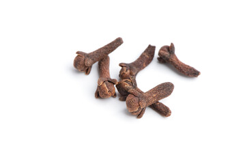 Dry spice cloves isolated on white background.