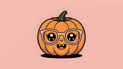 Cute cartoon pumpkin wearing glasses with a happy expression and a playful smile silhouette