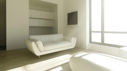 Fototapeta premium Modern Minimalist Living Room with Bright Natural Light and Clean Lines