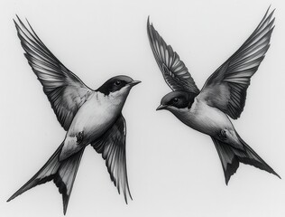 Charcoal drawing of two swallows