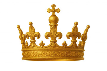 Golden royal crown with ornate fleur-de-lis and cross design, symbolizing medieval nobility against clean transparent backdrop