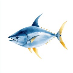 Blue and yellow shark drawing on a white background