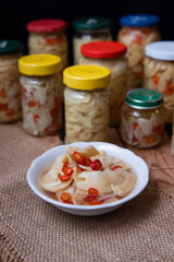 Vietnamese Pickled Bamboo shoots with Red Chili Peppers and Garlic