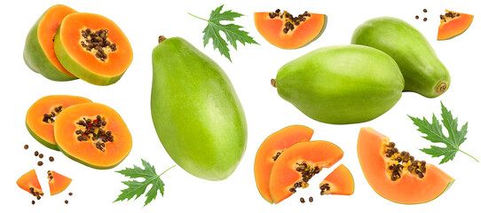 sliced ripe papaya fruit isolated on white background. exotic fruit. clipping path