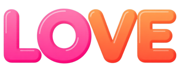 Pink and Orange Glossy LOVE Letters on Transparent Background, Bold Typography Design Element