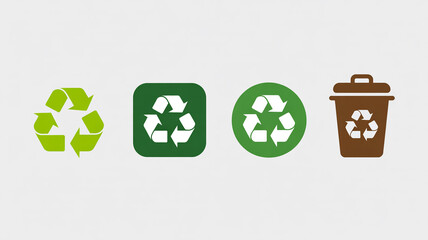 A set of four recycling and waste management icons arranged horizontally against a white background.