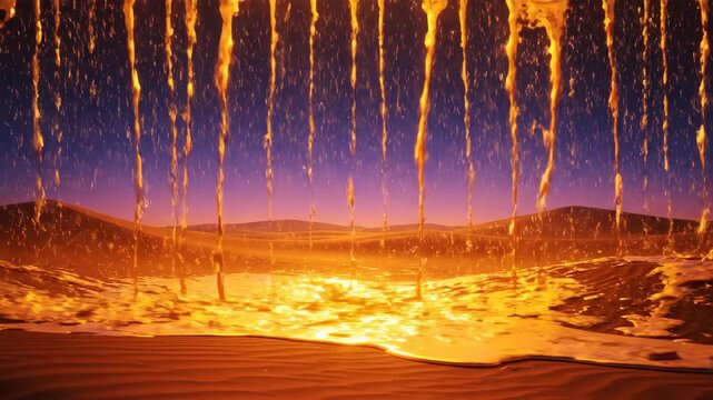 Liquid Gold Flows Over Surreal Desert Landscape at Dusk Creating Abstract Art