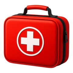 Red First Aid Kit with White Cross, 3D Realism Design Element on Transparent Background