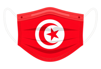 Red Face Mask with Tunisian Flag, Transparent Background, Graphic Asset