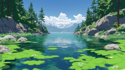Unique lake landscape between mountains