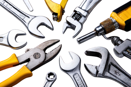 Assortment of Metal Hand Tools on Black Background