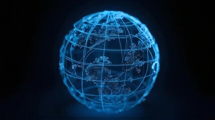 Digital Globe Animation Showing Data Points and Network Connections in Futuristic Style - Powered by Adobe