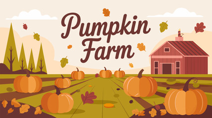 Autumn pumpkin farm scene with falling leaves and a rustic barn a charming fall harvest silhouette