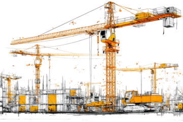 Construction Site at Night with Illuminated Tower Cranes