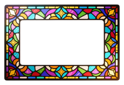 Stained Glass Frame with Transparent Background, Colorful Mosaic Design Element