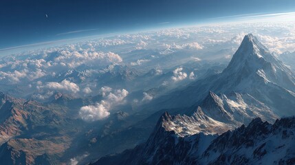Obraz premium Majestic peaks piercing the clouds, a breathtaking aerial view of mountains