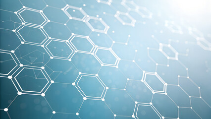 Abstract hexagonal medical network pattern on bright blue background with glowing nodes perfect for biotech visuals, health data interfaces and futuristic diagnostics concepts