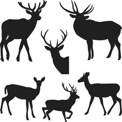 Naklejka premium Elk Deer Silhouette, Red Stag Silhouette, Elk Deer Svg Hunting Silhouette Cutting File, Elk Antlers Hunting Svg Wildlife, Elk Silhouette Clipart On White Background,