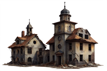 Crumbling old structures isolated on a transparent background