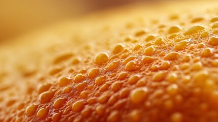 Closeup of bright orange citrus peel texture with natural patterns and highlights, macro shot with fine details and vibrant colors