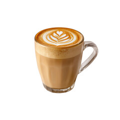 Aromatic Latte Coffee in Glass Mug with Latte Art