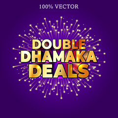 Double dhamaka deals logo design with fireworks. 2026 New year sale promotion advertisement concept.