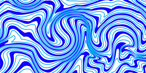 Blue wavy lines abstract background. Trendy psychedelic retro style backdrop. Waves, swirl and twirl pattern. Twisted distorted vector texture. Y2k aesthetic design