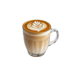 Artisan Latte in Glass Mug with Leaf Art - Coffee Beverage Photography