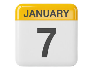 January 7th Calendar Page Icon Illustration with Yellow Header and Bold Number on Transparent Background for Graphic Design Projects